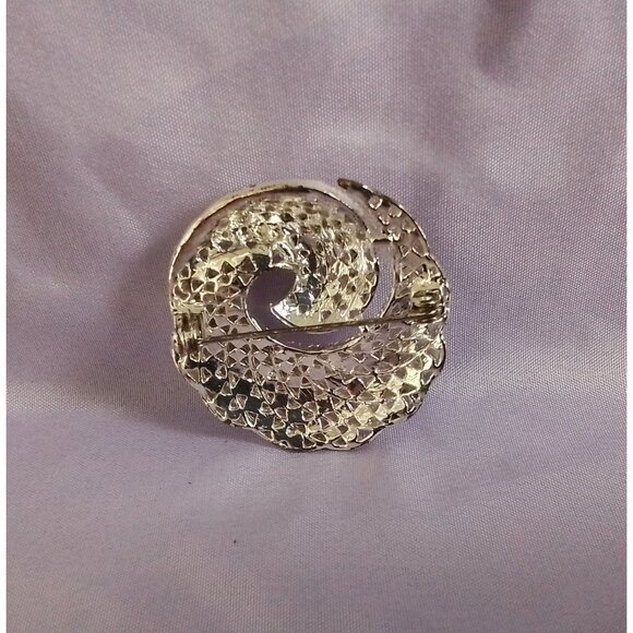 Vintage Rhinestone Swirl Brooch Pin Silver Tone - Picture 2 of 3